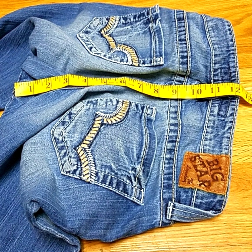 BIG STAR 28x14 REMY, LOW-RISE BOOT CUT DISTRESSED FADED SHORTS - Picture 4 of 8